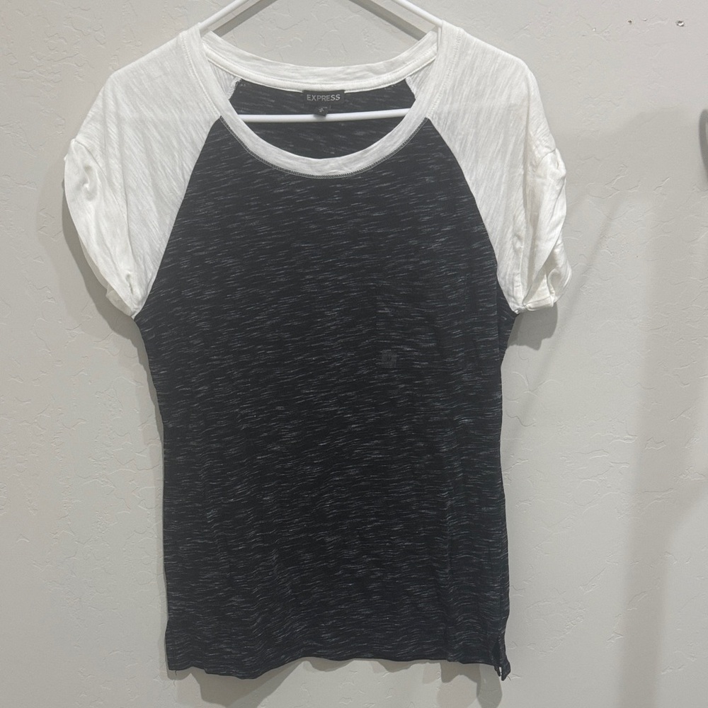 Express Black & White Raglan Short Sleeve Tee